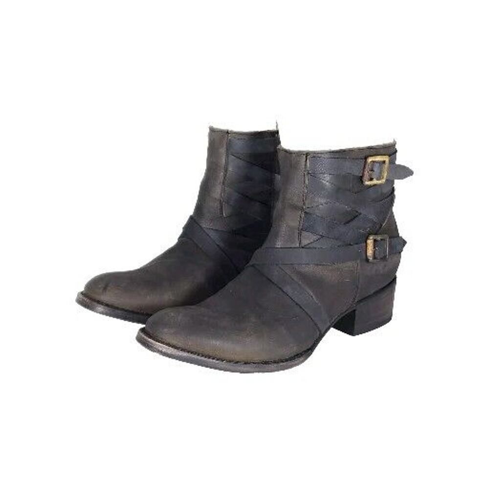 FREEBIRD BY STEVEN Women's Sammi US 10 Brown Leather Distressed Strappy Booties